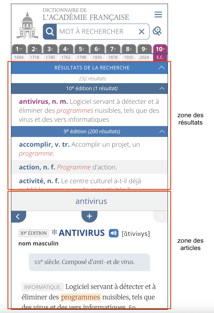 Liste des r&eacute;sultats en interface mobile